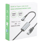 2m RJ45 to USB-C / Type-C Side Bend High Speed Network Card Ethernet Cable, Type-C Side Bend