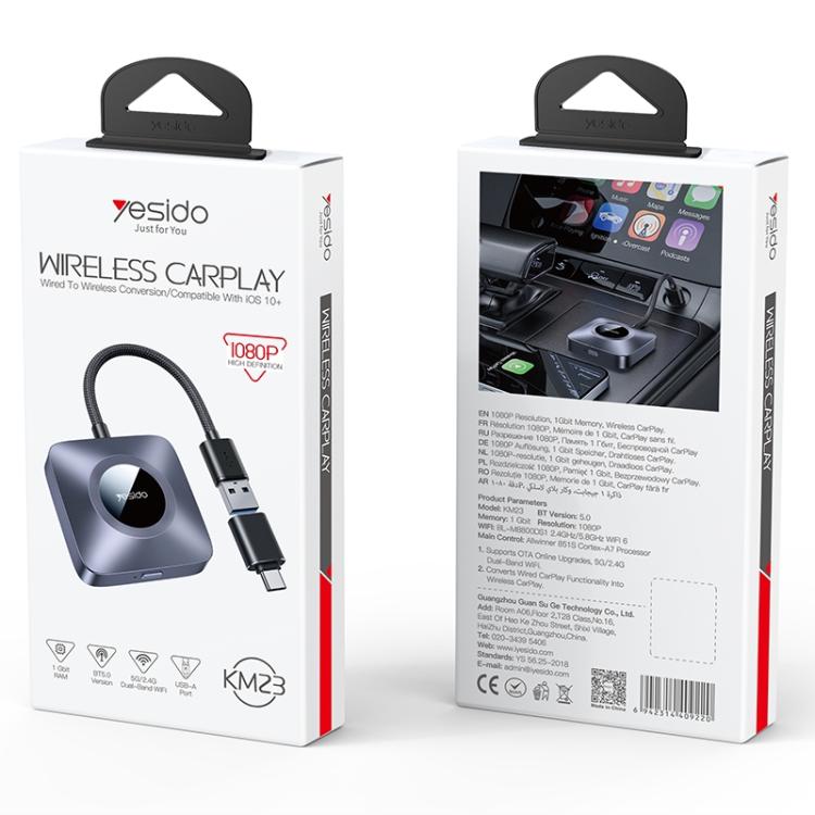 Yesido KM23 Wireless CarPlay with USB to Type-C Adapter, KM23