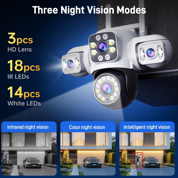 2MP HD 360 Degree Panorama 3 Lens IP66 Waterproof Wireless WiFi Camera, 15 Days Memory Card, 30 Days Memory Card