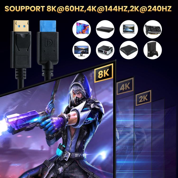 DisplayPort 8K DP1.4 Male to Female Connection Cable for Device Testing, 0.3m, 1m