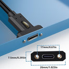 Type-C Straight Elbow to Type-C Female Screw Fixed Panel Extension Cable with Ear, 0.3m, 0.6m, 1m, 1.8m