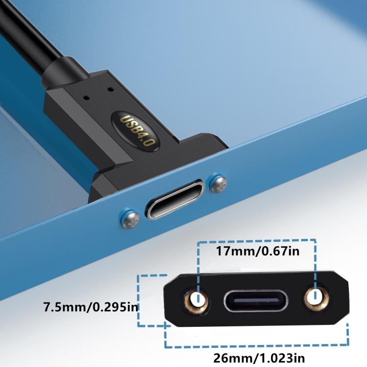 Type-C Male Straight to Type-C Female Screw Fixed Panel Extension Cable with Ear, 0.3m, 0.6m, 1m, 1.8m