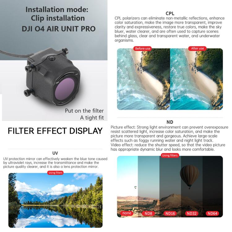For DJI O4 Air Unit Pro / Avata 2 JSR YB Series Camera Lens Filter, MCUV, CPL, ND8, ND16, ND32, ND64, ND256, ND8PL, ND16PL, ND32PL, ND64PL, NIGHT, STAR, MCUV x 2, MCUV x 3, 3 in 1 CPL ND8/16, 4 in 1 ND, 4 in 1 NDPL, 6 in 1 ND8-64 UV CPL                ...