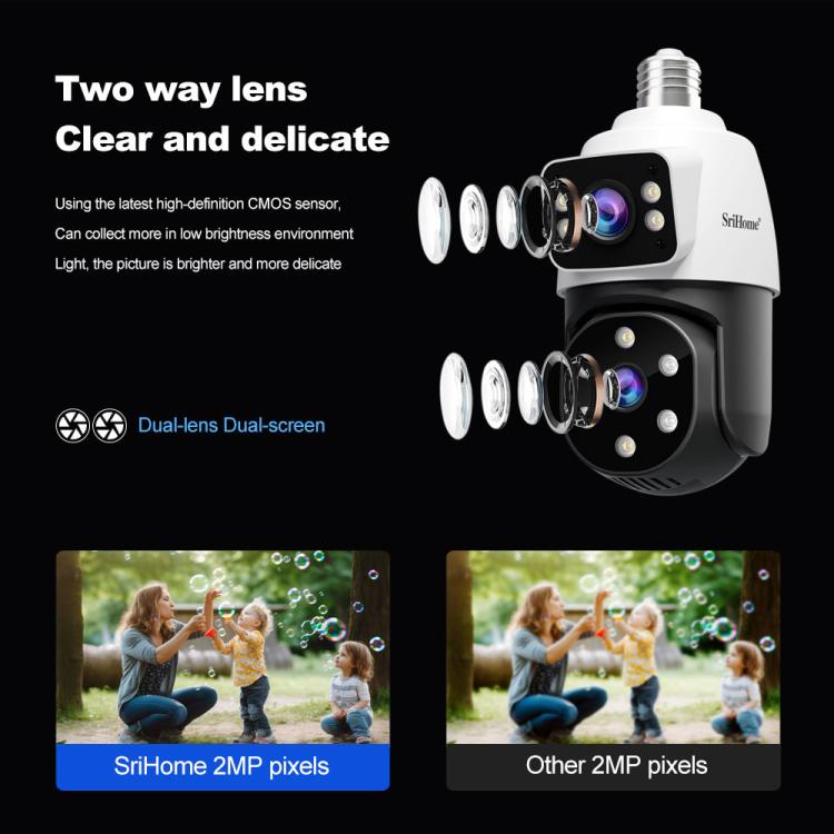 SriHome SH068 E27 4MP HD Dual Lens Light Bulb Camera Outdoor IP66 Waterproof, SH068