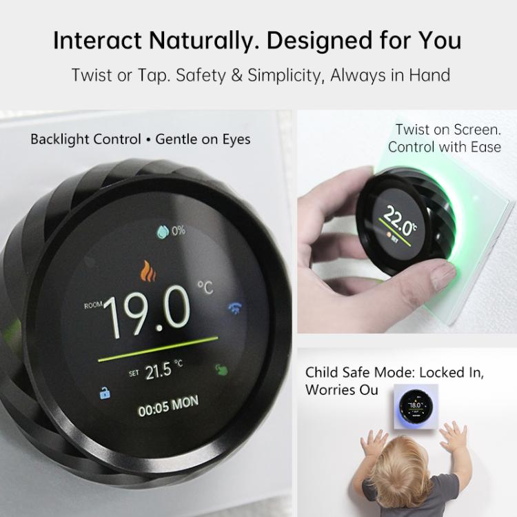 1.6 inch TFT Color Screen WiFi Smart hreaded Knob Thermostat, BHT-2007-P16-GALW Water Heating, BHT-2007-P16-GBLW Electric Heating, BHT-2007-P16-GCLW Boiler Heating