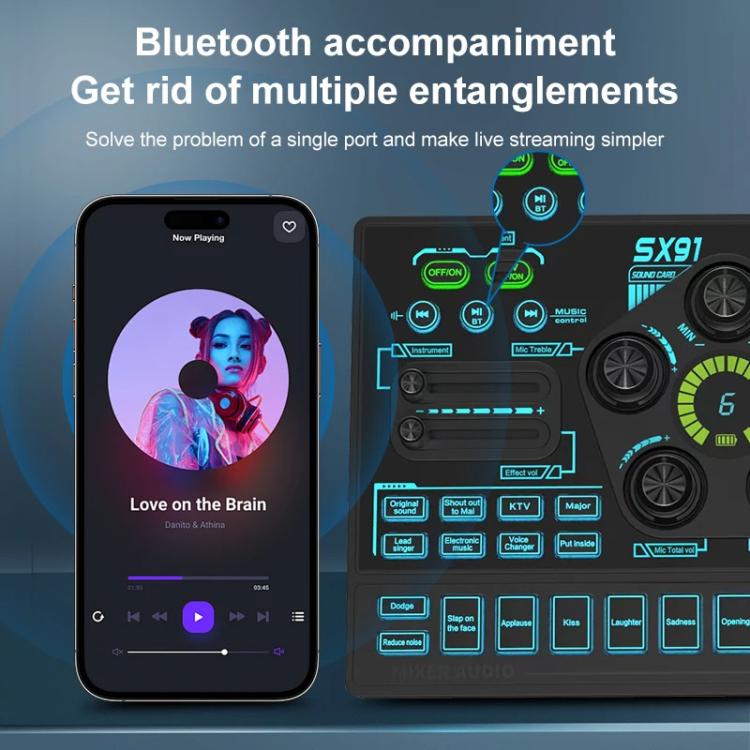 SX91 Multi-function Professional Mixer Mobile Phone Computer Live Streaming Sound Card, SX91