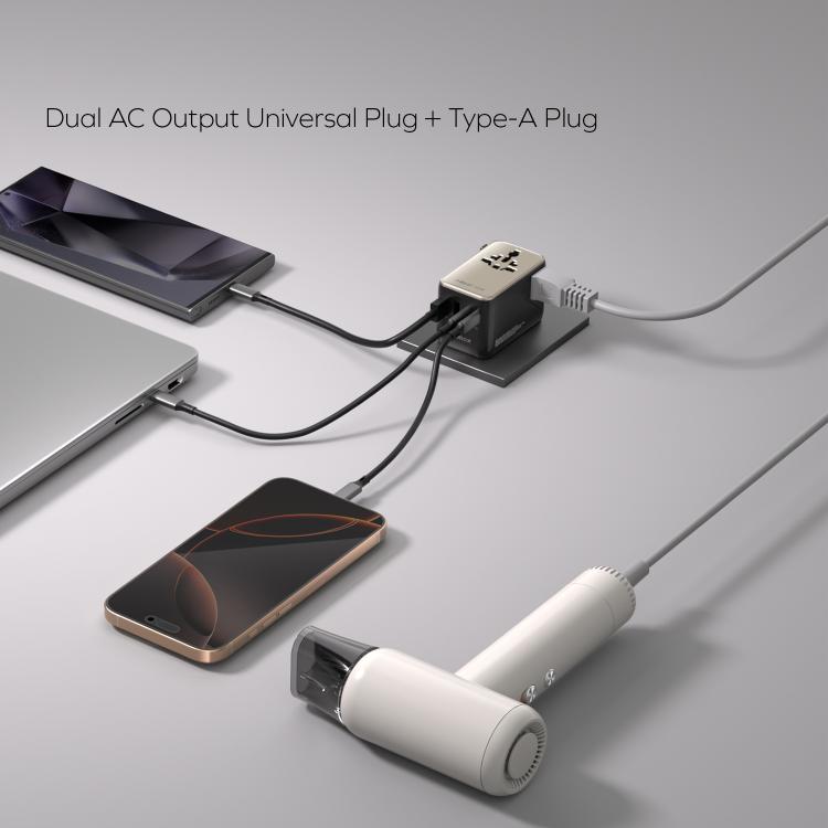 MOMAX UA23 1-World 2 4-Port Mini Universal Travel GaN Charger 100W with Dual AC, UA23D, UA23L