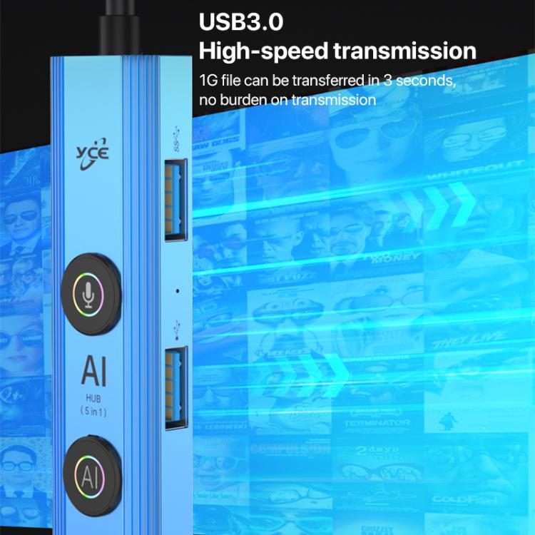 YCE V295A 5 in 1 USB3.0 HUB Adapter AI Docking Station, V295A