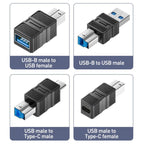 USB-B 3.0 Printer / Mobile Hard Drive / Computer Adapter, USB-B Male to USB Male, USB-B Male to USB Female, USB-B Male to Type-C Male, USB-B Male to Type-C Female