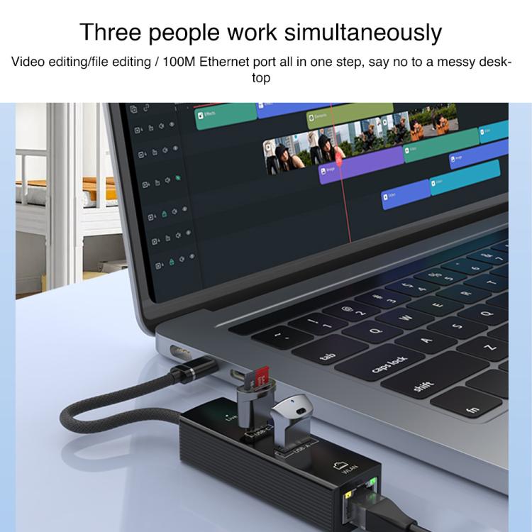 Type-C to Type-C RJ45 USB-A HUB Expand Converter, Type-C