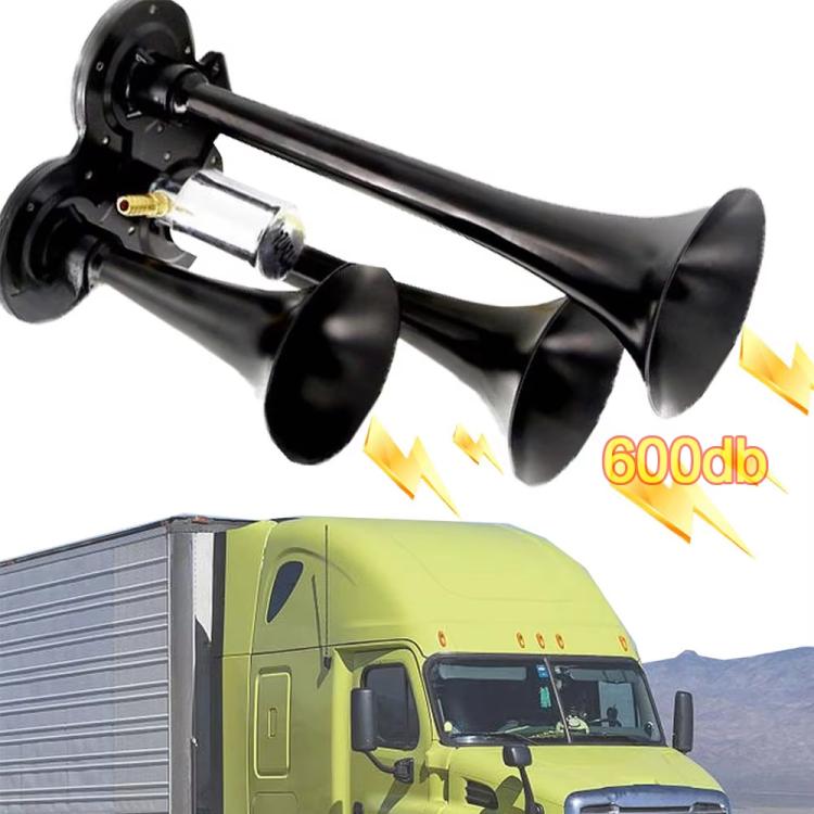 12V / 24V 600dB Car / Truck 3-Trumpet Super Loud Electric Horn, with M6 Air Nozzle and Leather Hose, TZ-311 (Black), TZ-311 (Silver)