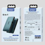 Onten 6 in 1 USB-C Multi-function Docking Station, HDTV+VGA+RJ45 Gigabit +USB-C Data +USB-C PD 3.0+USB 3.0, 9503S