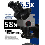 Kaisi 6558 6.5-58X Synchronous Zoom Trinocular Stereo Microscope, Kaisi 6558