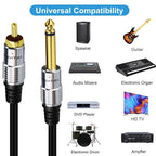 6.35mm Mono Plug Male to RCA Male Audio Adapter Cable for Ampfler, Speaker, Guitar, 0.3m, 1.8m, 3m