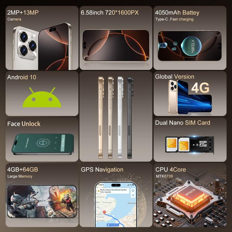 A16 Max / PDA89, 4GB+64GB, 6.58 inch Android 10 MTK6739 Quad Core, Network: 4G, Dual SIM, EU Plug, US Plug, UK Plug, AU Plug