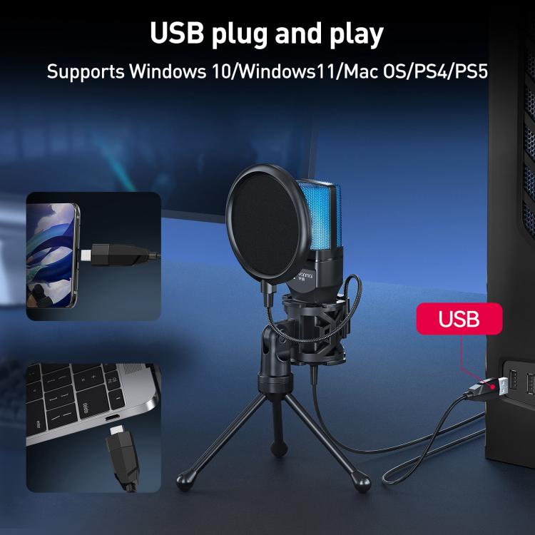 Yanmai SF-777R RGB Light Desktop Noise Reduction Microphone with Anti-spray Net, SF-777R