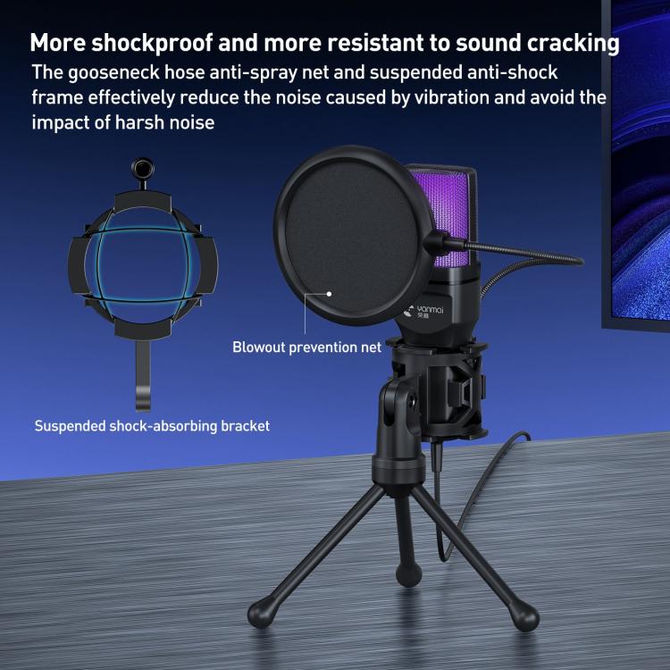 Yanmai SF-777R RGB Light Desktop Noise Reduction Microphone with Anti-spray Net, SF-777R