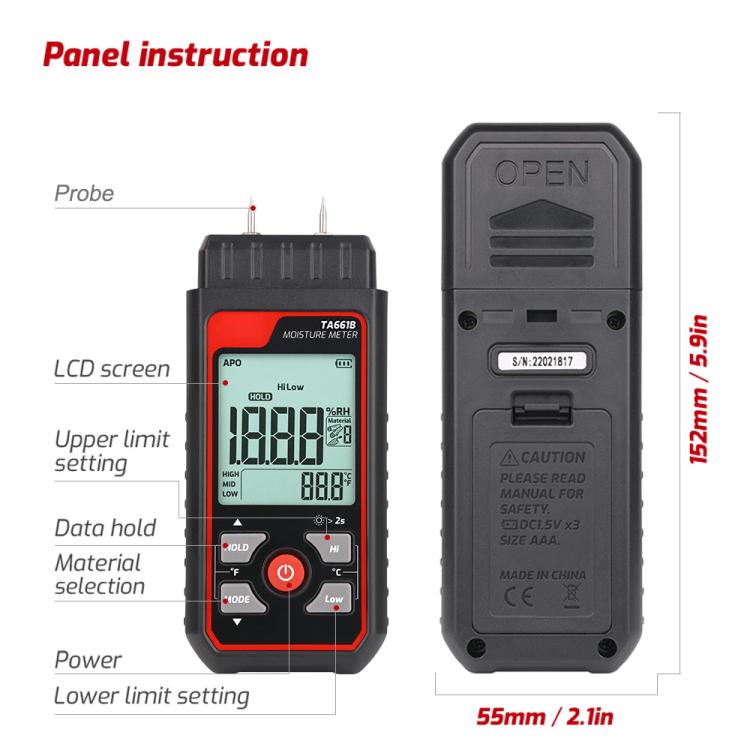 TASI TA661B Wood Moisture Meter Quickly Measure Moisture Content Tester Temperature Humidity Detector, TA661B
