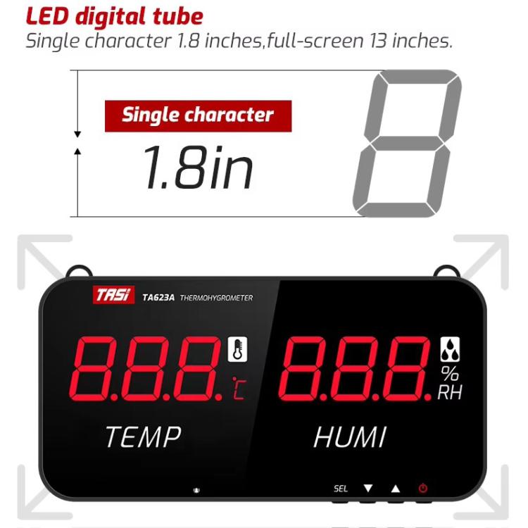 TRSI TA623A Industrial Wall-mounted Thermometer Hygrometer, Built-in Probe, TA623A