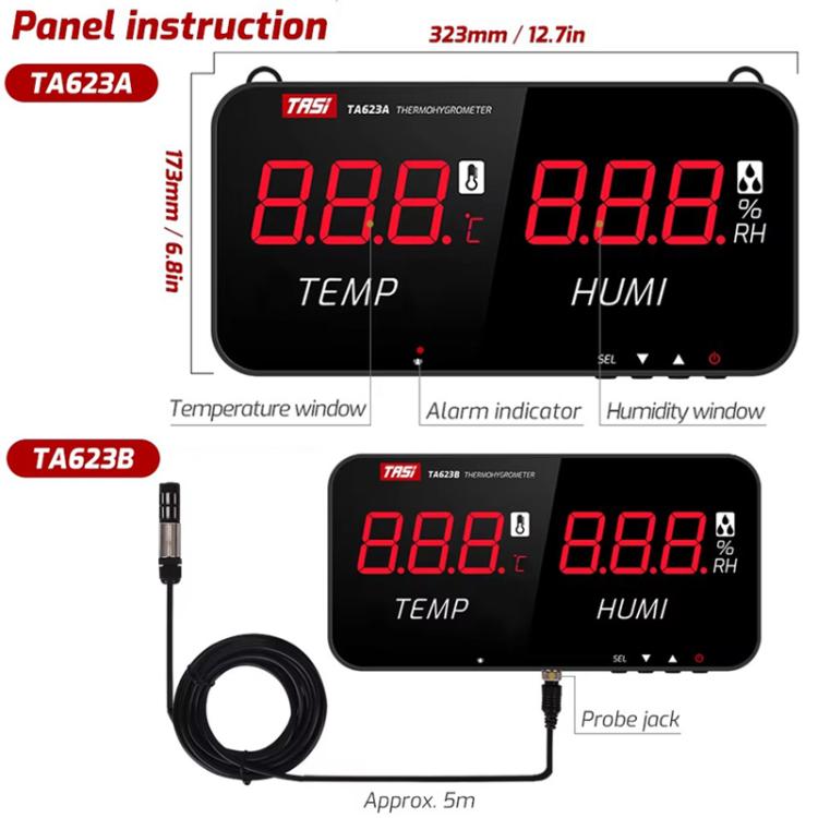 TRSI TA623B Industrial Wall-mounted Thermometer Hygrometer, External 5-meter Probe, TA623B