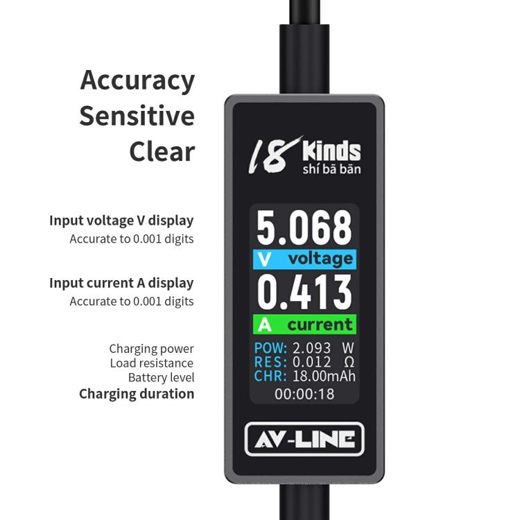 18 Kinds AV-Line 2.0 1.2m Intelligent Detection Charging Data Cable, USB to  8 Pin, USB to Type-C