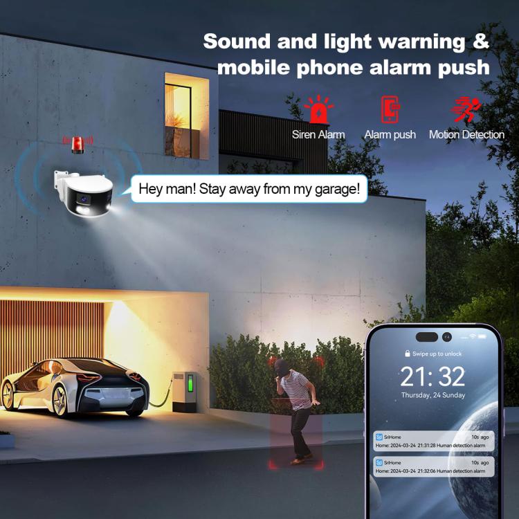 SriHome SH070 4MP Binocular Stitching Ultra-wide Angle Waterproof Camera Supports Full-color Night Vision, AU Plug, UK Plug, EU Plug, US Plug