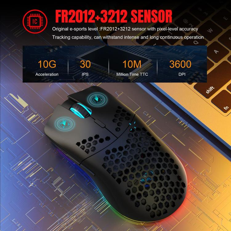 HXSJ T66 3 Modes Wired 2.4G BT5.3 Wireless RGB Rechargeable Mouse, T66