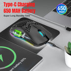 HXSJ T66 3 Modes Wired 2.4G BT5.3 Wireless RGB Rechargeable Mouse, T66