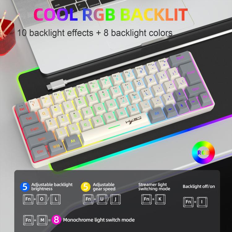 HXSJ V400 Wired Color Matching RGB Backlit Membrane Keyboard 63 Key Caps, Cable Length: 1.7m, V400 Beige + Grey, V400 Grey + Beige, V400 Beige + Grey + Orange, V400 Grey + Beige + Orange