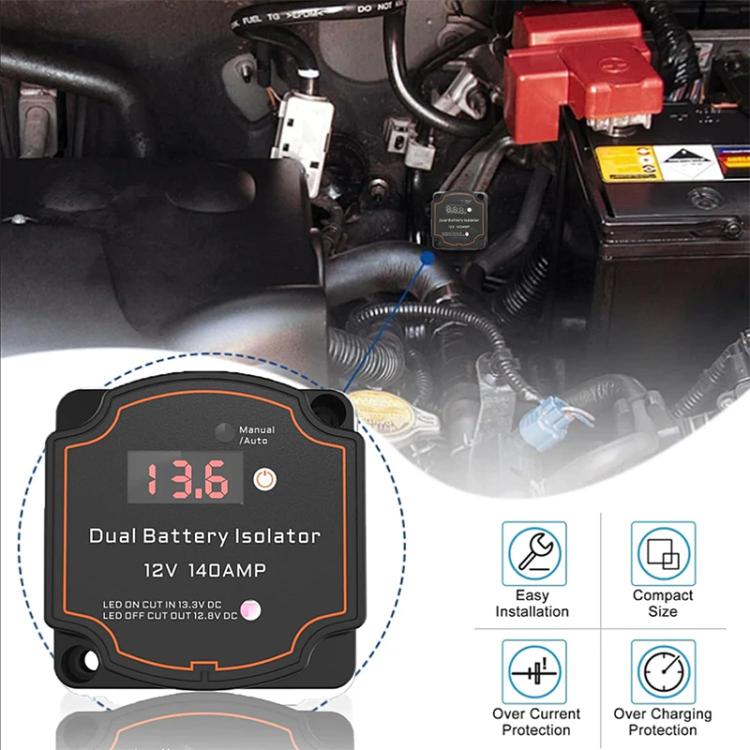 IP68 12V 140A Car Smart Dual Battery Isolation Controller with Digital Display Voltmeter, 3m Set, 5m Set, 7m Set, 8m Set