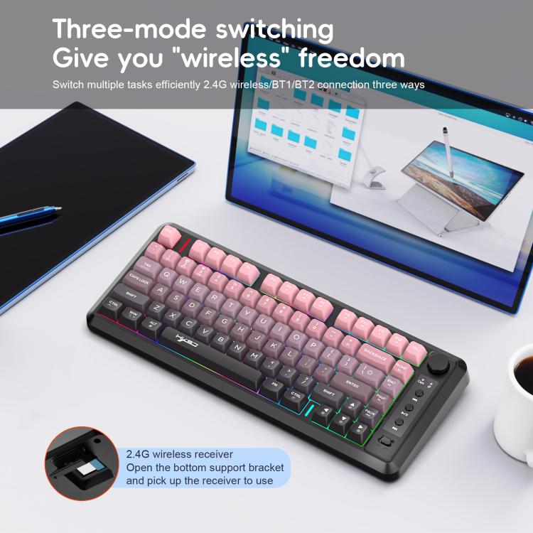 HXSJ L400 Three-mode Wireless RGB Light Thin Film 81 Keys Keyboard