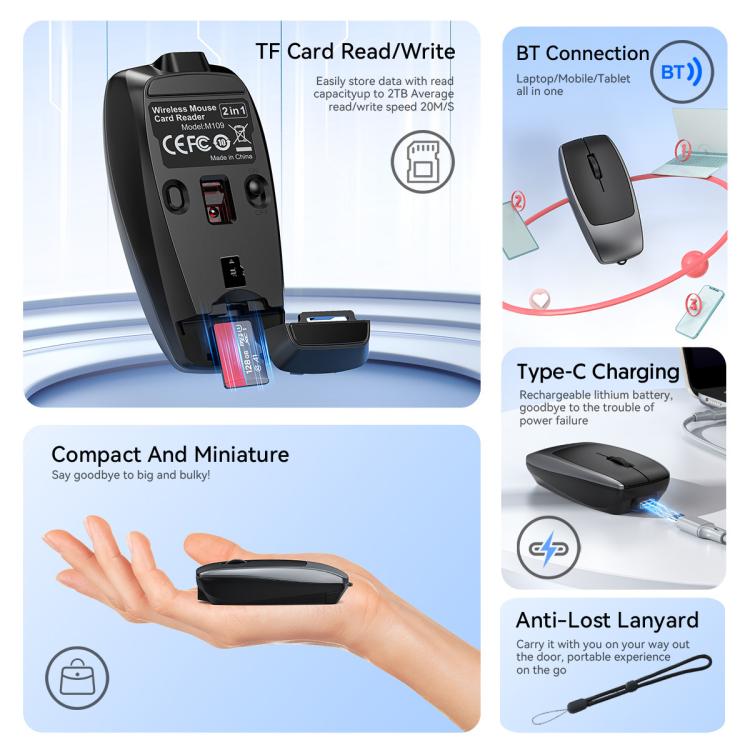 HXSJ M109 Mini Wireless Mouse, 3D Right, TF Card Reader, 4D Mute Buttons