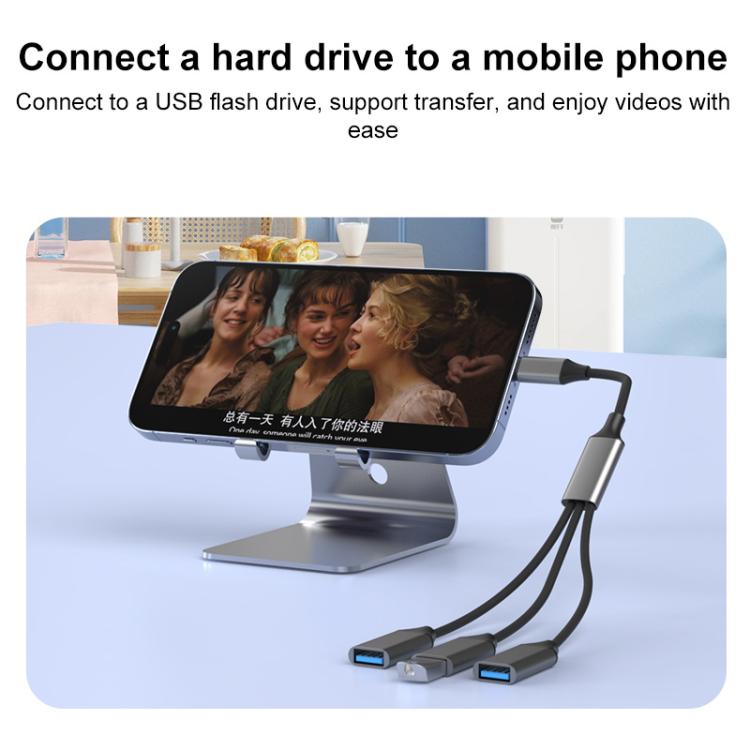 3 in 1 OTG Expander Splitter Dock Station, USB-A to USB-A, USB-C / Type-C to USB-A