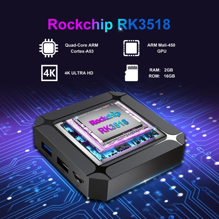 X96Q Android 14 Smart TV Box, RK3518 Quad-Core Cortex-A53, 2GB+16GB