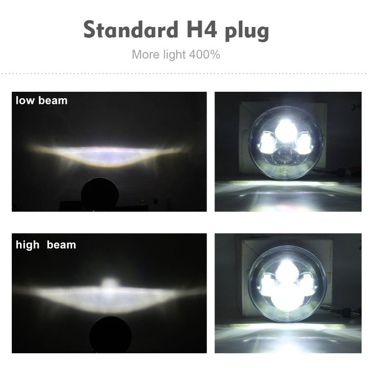 7 inch H4 / H13 DC 9V-30V 4000LM 6000K 40W 7 inch Car Round Shape LED Headlight Lamps for Jeep Wrangler, DC 9V-30V 4000LM 6000K 40W