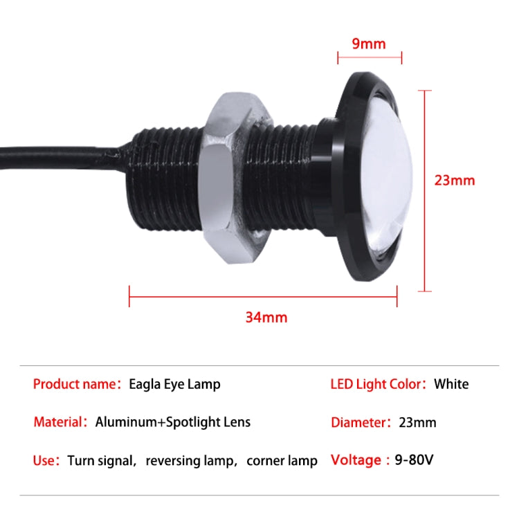 10 PCS 23mm 1.5W DC9-80V Motorcycle Eagle Eye Light Single Lens, 23mm Single Lens(White Light), 23mm Single Lens(Red Light), 23mm Single Lens(Yellow Light)