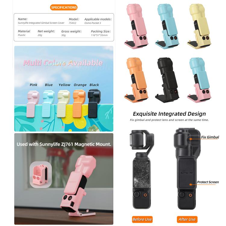 Sunnylife Colorful Gimbal Cover Camera Protector Screen Protective Case, For DJI OSMO Pocket 3