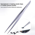 MEGA-IEDA High Hard Non-magnetic Stainless Steel Repair Tweezers, Long Tip, Short Tip, Curved Tip