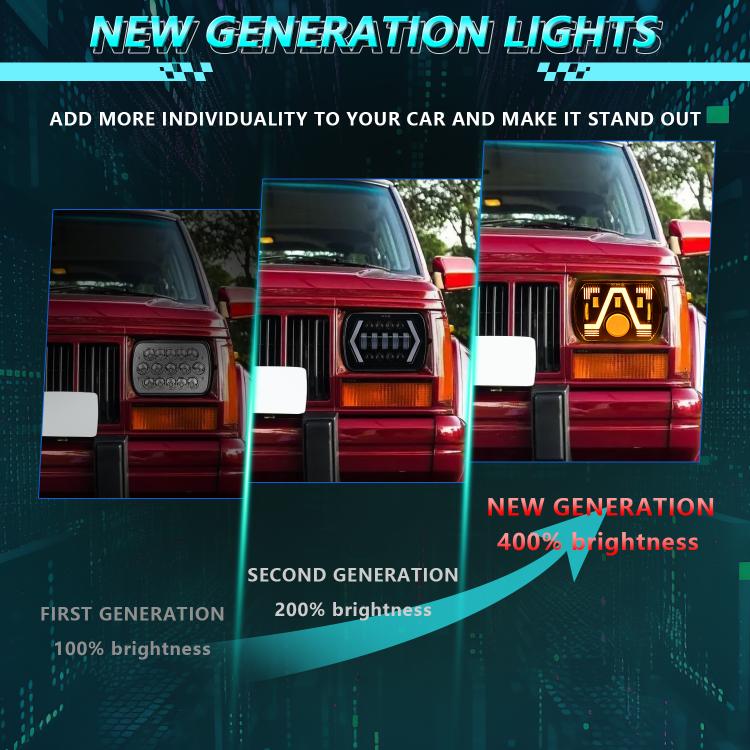 Y24 H4 7 inch Car V-style Square Modified Headlight for Jeep Wrangler, Y24