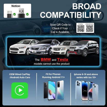 2 in 1 Car CarPlay and Android Auto Wired to Wireless Smart Box Adapter Mini USB Converter, Mini USB Smart Box Adapter