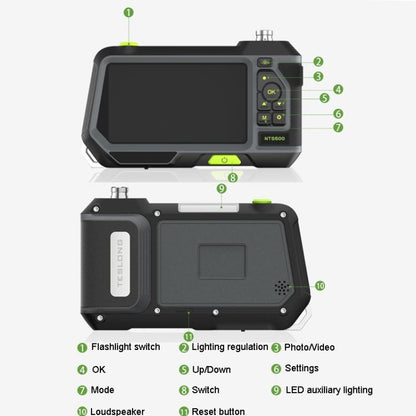 TESLONG NTS500 8mm Dual Lens 5m Industrial Pipeline Endoscope with 5 inch HD Screen, 8mm Dual Lens / 5m