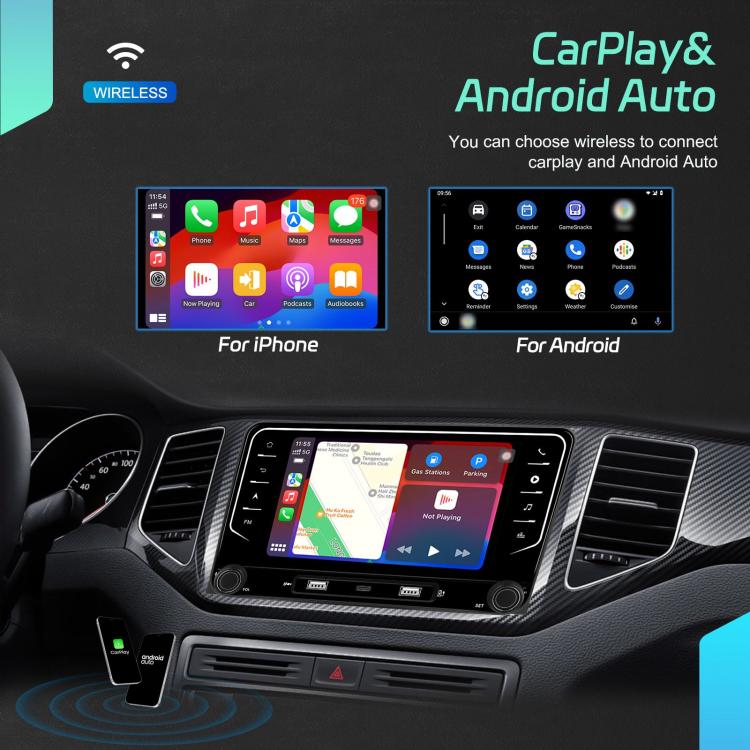 For Volkswagen Android 15 7 inch Wireless CarPlay Car Player Central Control Navigation Machine, Standard, Standard+AHD+Microphone