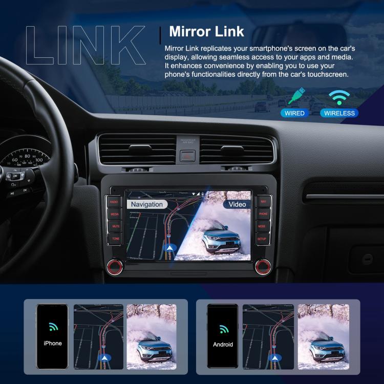 For Volkswagen Android 15 7 inch Horizontal Screen Car Player Car Central Control Navigation with Dual USB Ports, Standard, Standard+AHD+Microphone