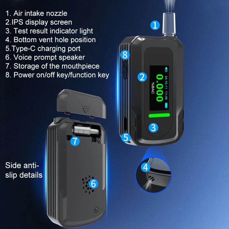D2000 HD IPS Screen Portable Blow-Type High-Precision Alcohol Content Tester, D2000
