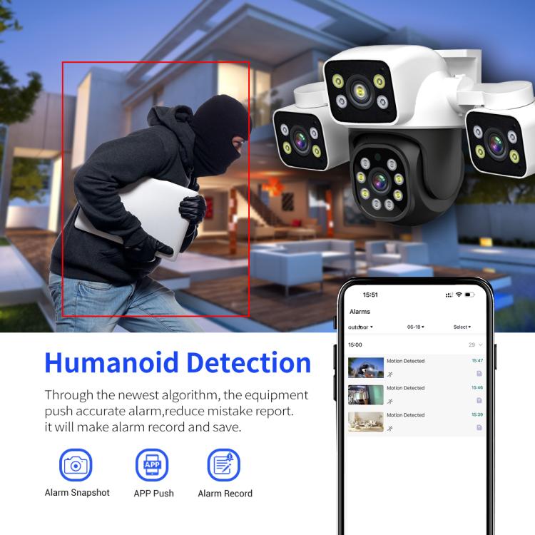ESCAM PT223 3x4MP HD Motion Detection WiFi Three-screen PTZ IP Camera, EU Plug, US Plug, UK Plug, AU Plug