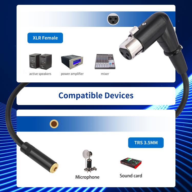3.5mm Female to XLR Female Elbow Audio Converter Adapter Cable, 3.5mm Female to XLR Female Elbow