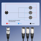3-Way Splitter Audio Cable, Length: 60cm, XLR Female to 3 XLR Male, XLR Male to 3 XLR Female