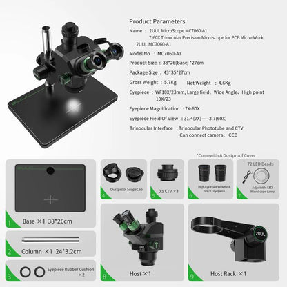 2uul MC7060-A1 7-60X Synchronous Zoom Trinocular Microscope, 2uul MC7060-A1