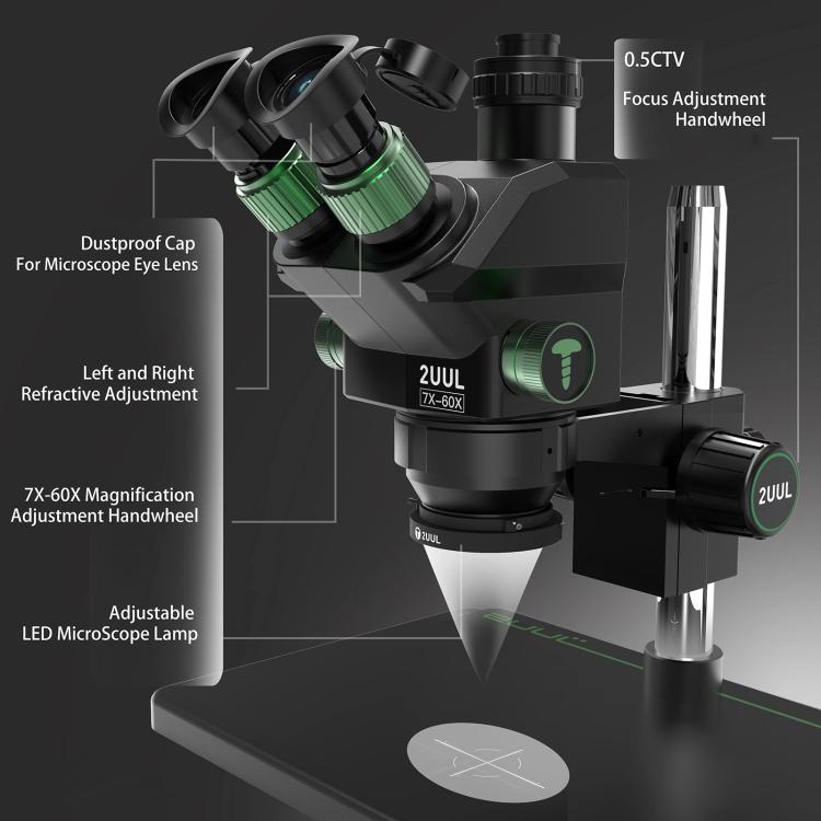 2uul MC7060-A1 7-60X Synchronous Zoom Trinocular Microscope, 2uul MC7060-A1