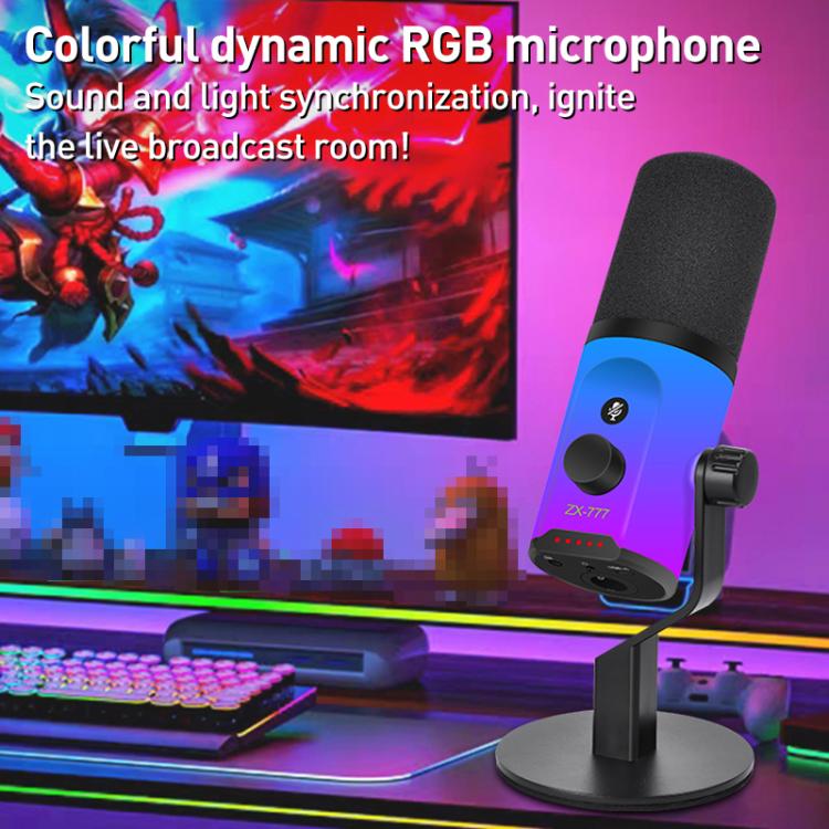 XTUGA ZX-777 XLR / USB-C Dynamic Microphone RGB Light Noise Reduction for Live, Desktop, Long Arm Bracket